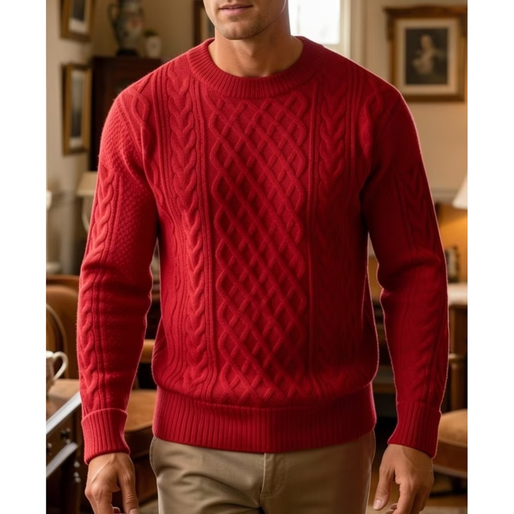 Men's Cable knit Heavy red sweater size Large